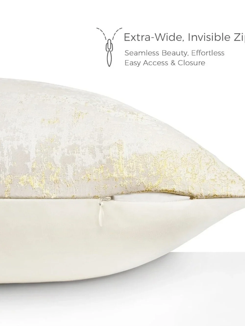 Luxurious Designer Champagne Cream Upholstered Metallic Bed Pillow Covers (3)